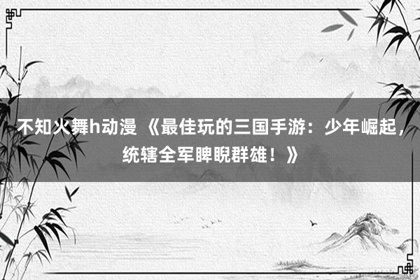 不知火舞h动漫 《最佳玩的三国手游：少年崛起，统辖全军睥睨群雄！》